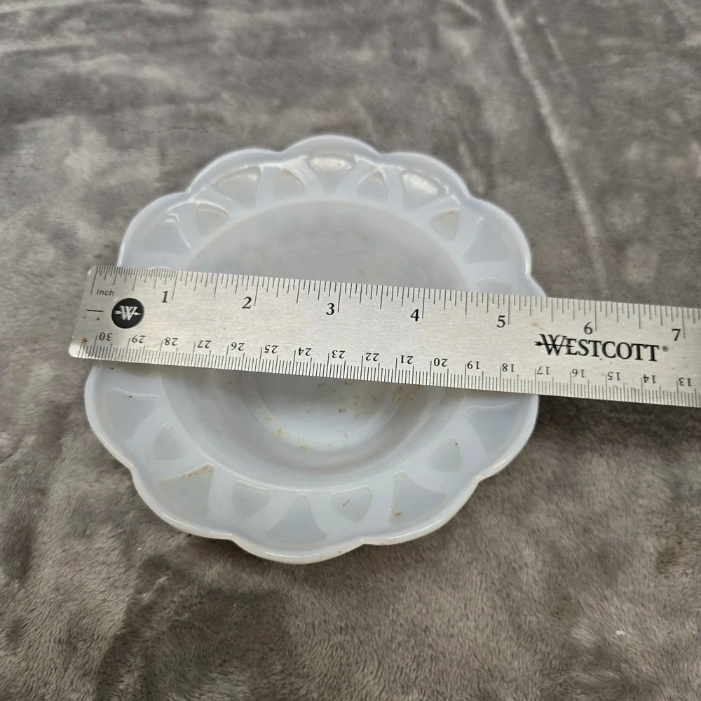 Vintage White Milk Glass Hobnail Bowl Open Lace Edge Rim Trinket Dish 6.5 Inch